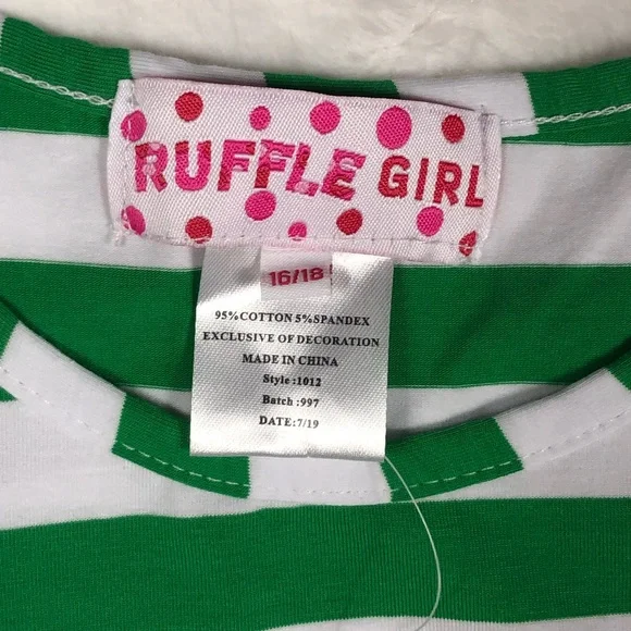 Ruffle Girl Kelly Green & White Striped Top size 16-18 - Picture 9 of 9